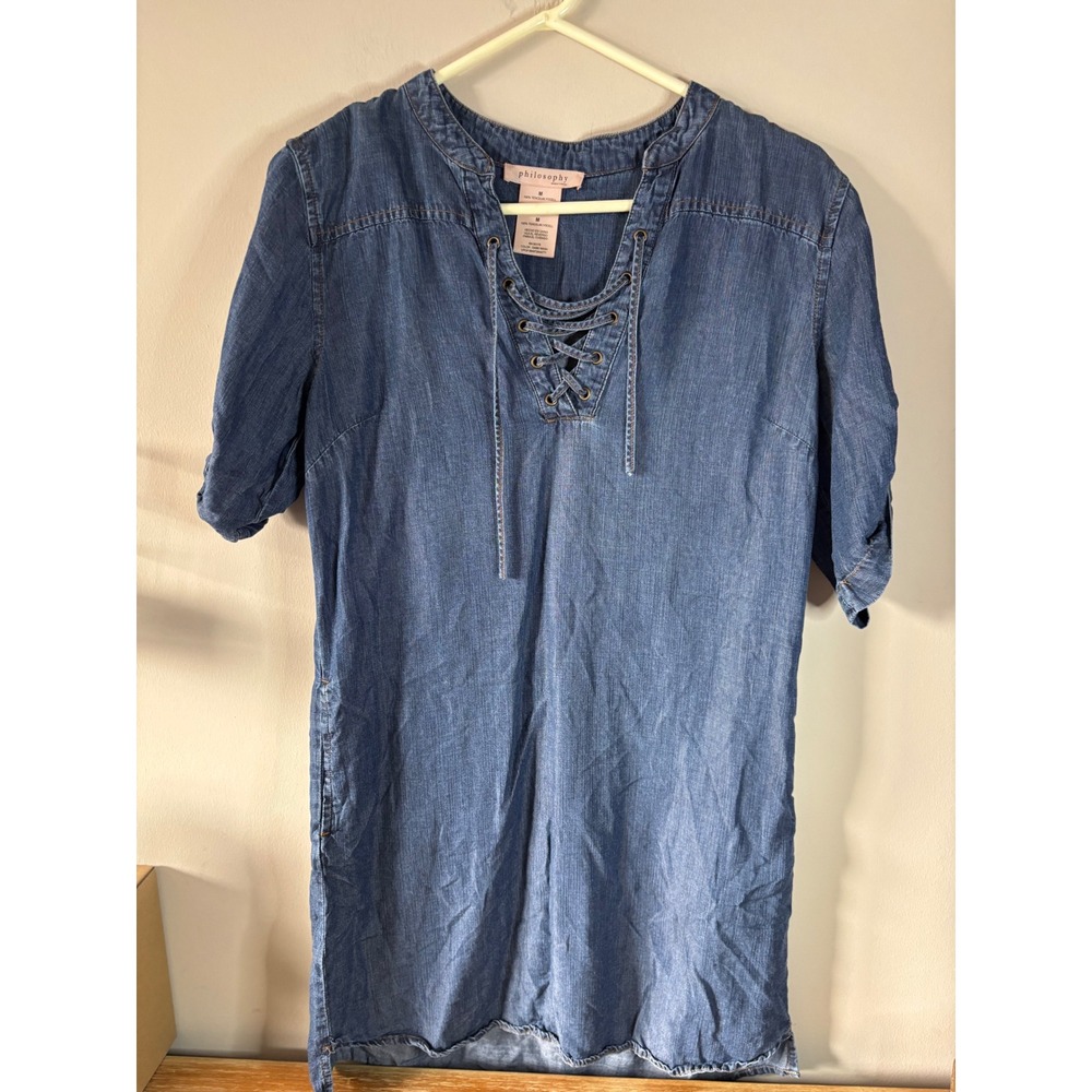 Philosophy Republic Clothing Womens Tencel Denim Lace Up Shift Dress Dark Wash M